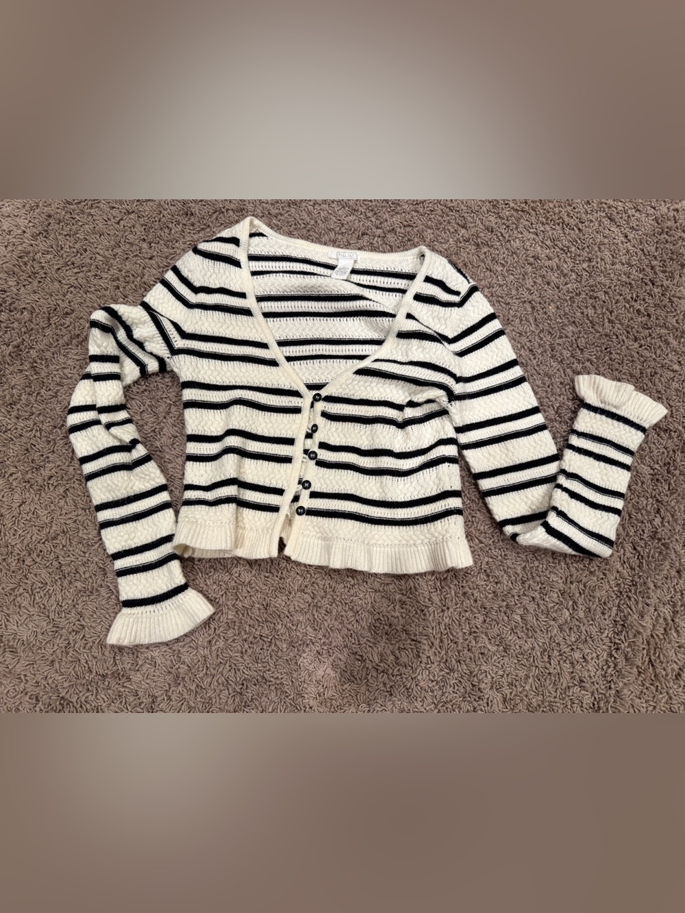 Full Tilt Cream and Black Striped Button-Front Cardigan